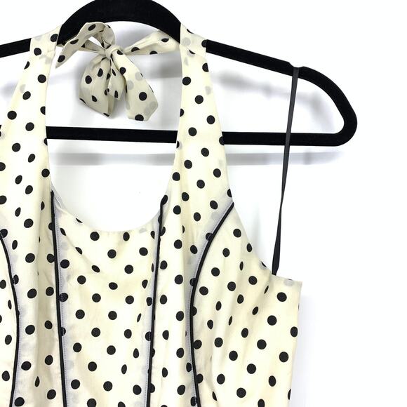 Rhyme Los Angeles Halter Neck Mini Dress Womens Sz M Cream Black Polka Dot - Picture 3 of 6